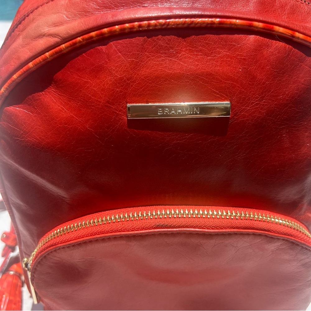 Brahmin fiery Red orange croc embossed backpack, wallet and tassel charm set - Picture 15 of 17